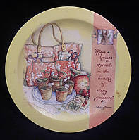 Тарелка деревянная с декупажным рисунком, ручная работа, 22 см, 180/150 (цена за 1 шт. + 30 гр.)