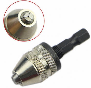 Патрон 1/4 для шурупокрута, дриля, трикулачковий, швидкозатискний (колір: срібло)