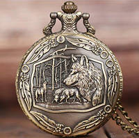 Кишеньковий чоловічий годинник на ланцюжку вовк