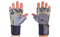 Перчатки атлетические с фиксатором запястья VELO (кожа, откр.пальцы, р-р S-XL, серый)