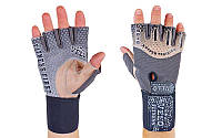 Перчатки атлетические с фиксатором запястья VELO (кожа, откр.пальцы, р-р S-XL, серый)