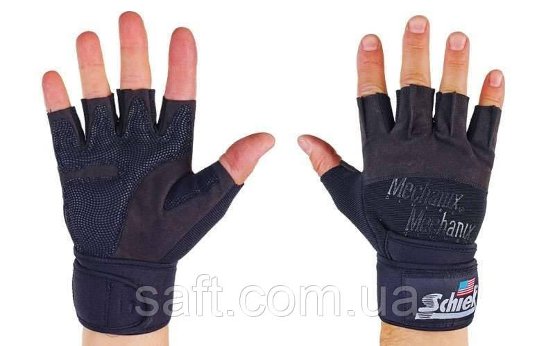 Перчатки для пауэрлифтинга SCHIEK с напульс. (PL, откр. пальцы, р-р M-XL, черный) - фото 1 - id-p625970877