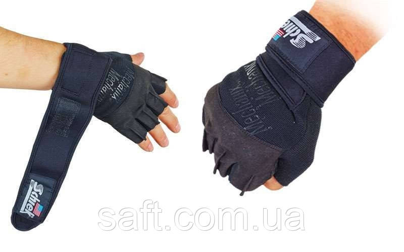 Перчатки для пауэрлифтинга SCHIEK с напульс. (PL, откр. пальцы, р-р M-XL, черный) - фото 2 - id-p625970877