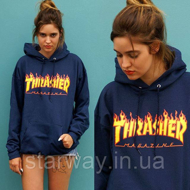 Чорна жіноча толстовка з принтом thrasher magazine | худі трешер