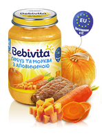 Пюре Bebivita Тыква и морковь с говядиной, 190 г