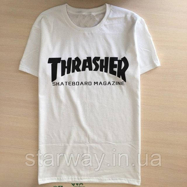 Біла футболка принт thrasher skateboard magazine