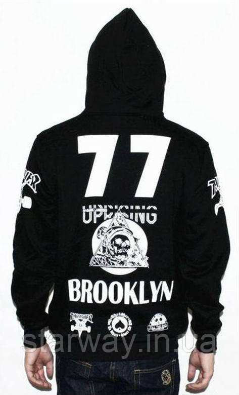 Чорна толстовка принт thrasher brooklyn | худі трешер
