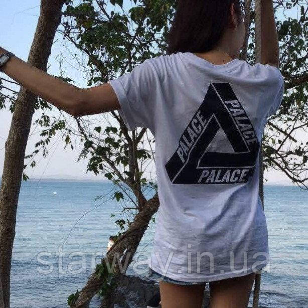 Біла жіноча футболка з чорним принтом palace, фото 1