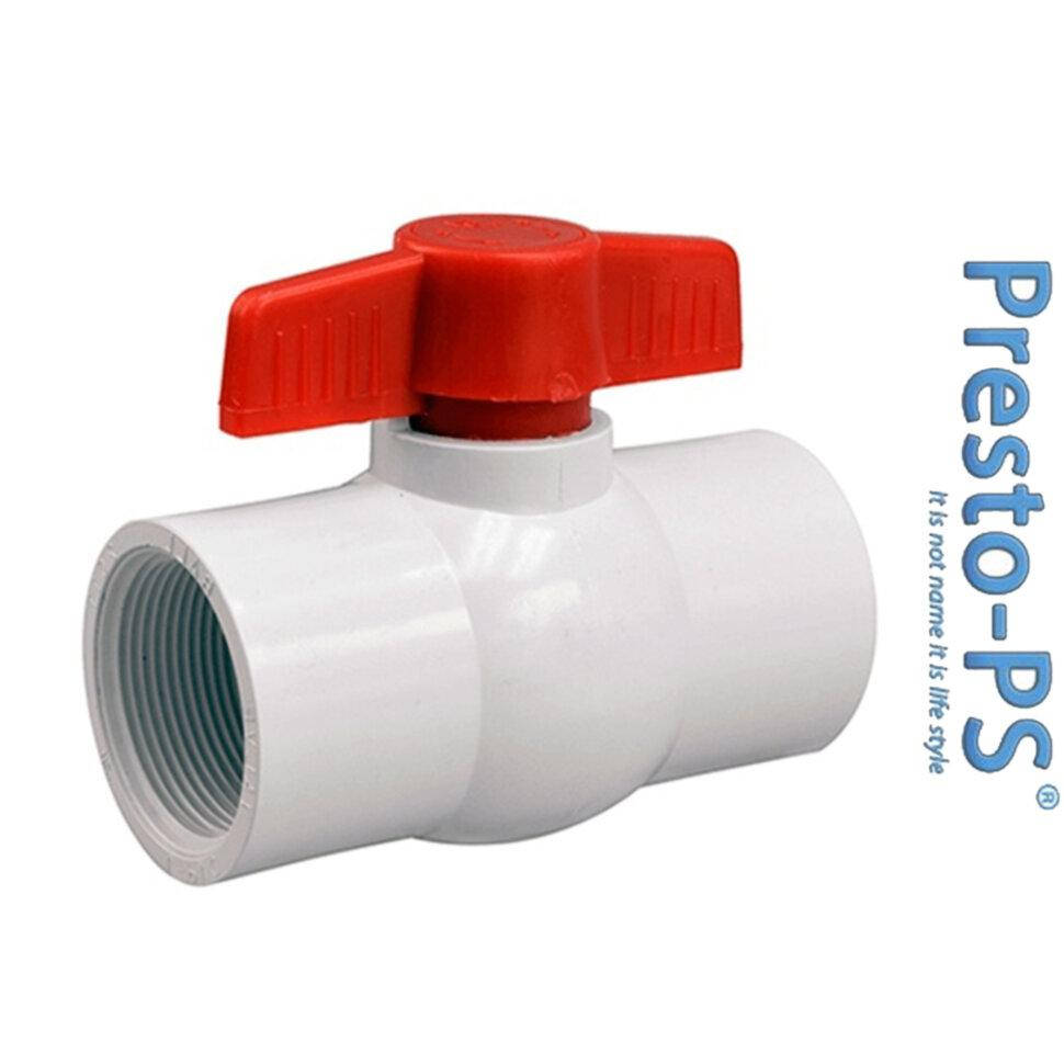 

Кран 1 1/4" шаровый, белый пластик (резьба внутренняя) Presto-PS PF-0140-R