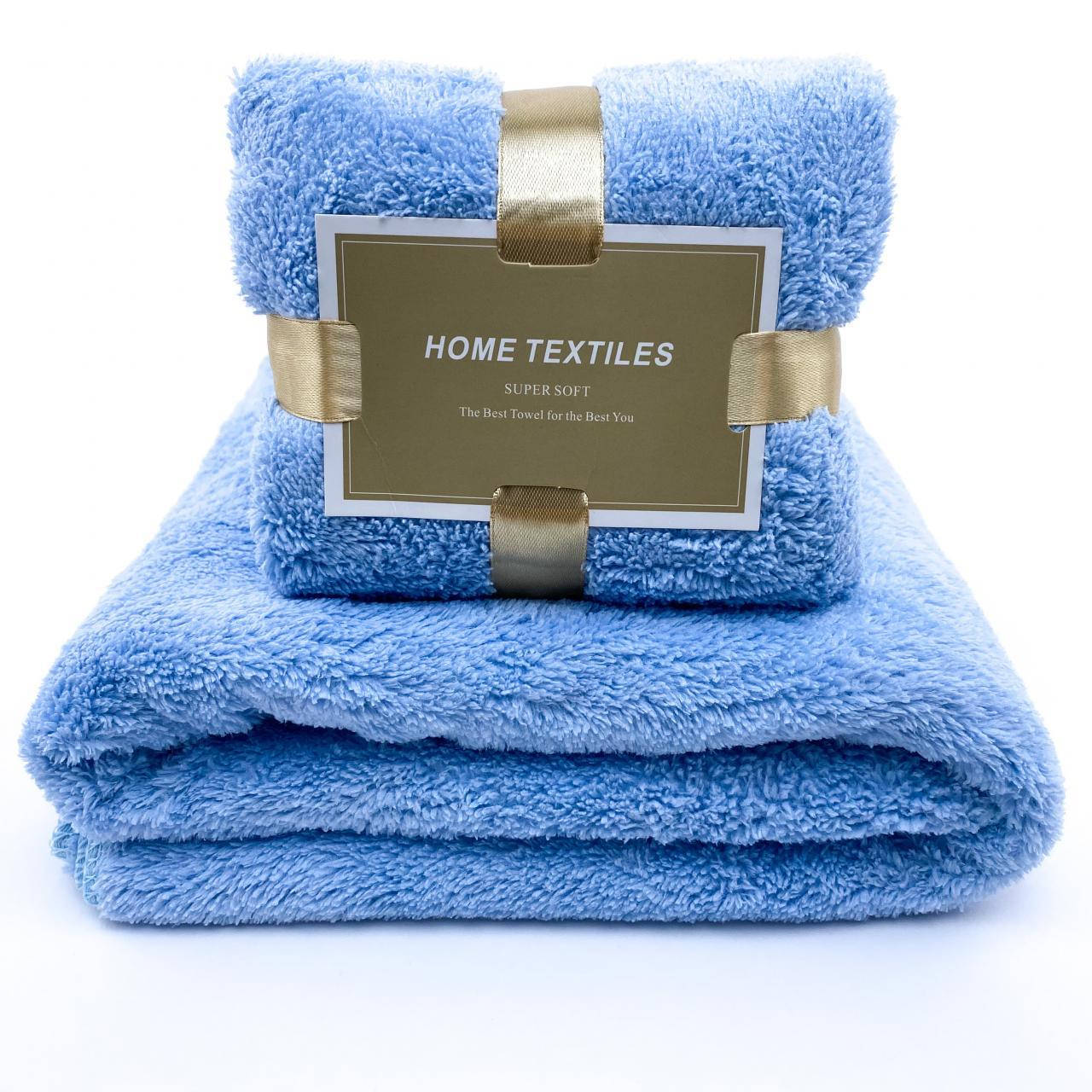 

Комплект полотенец однотонный Home Textiles (микрофибра) голубой