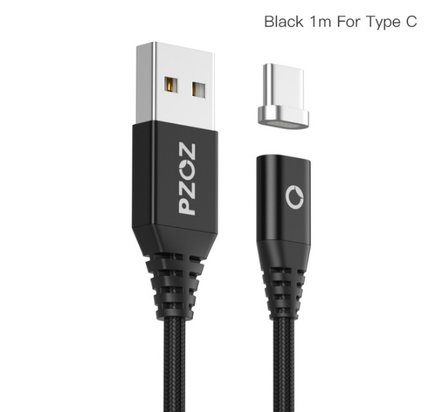 

Кабель магнитный для зарядки телефона Pzoz USB Type C Android 100см |2.4A| Черный