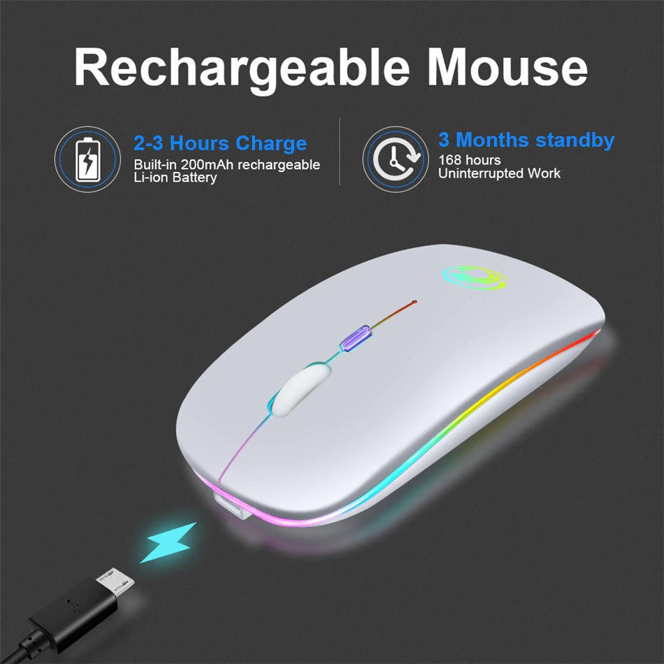 

Беспроводная мышь Белая1600 dpi RGB подсветка, Белый