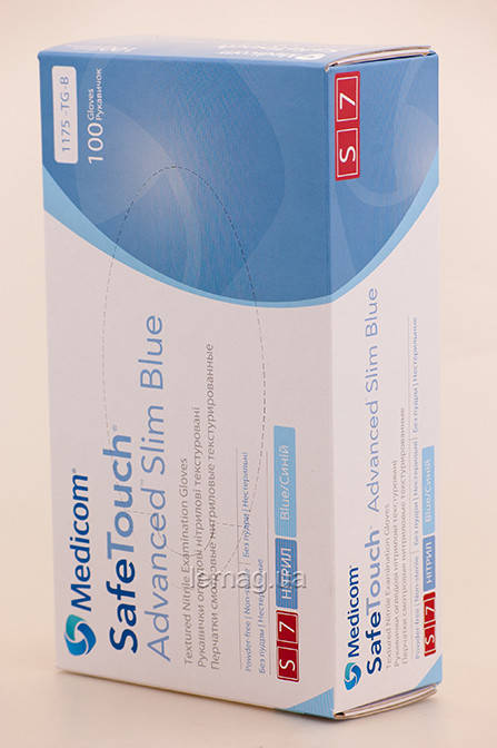 

Medicom Перчатки нитриловые SafeTouch Slim Blue 3.6 г, 100 шт - Голубые, Голубой
