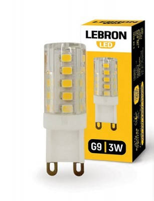 

LED лампа Lebron L-G9, 3W, G9, 3300K, 280Lm, угол 360°