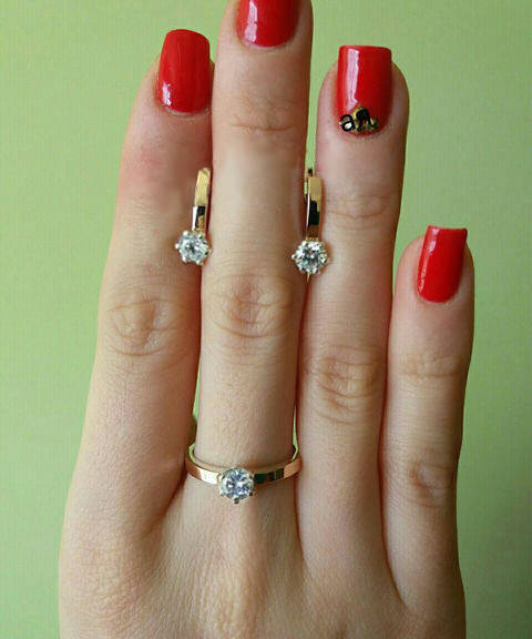 

Серьги и Кольцо из серебра и золота - серебряный набор с золотыми накладками НаомиYJ