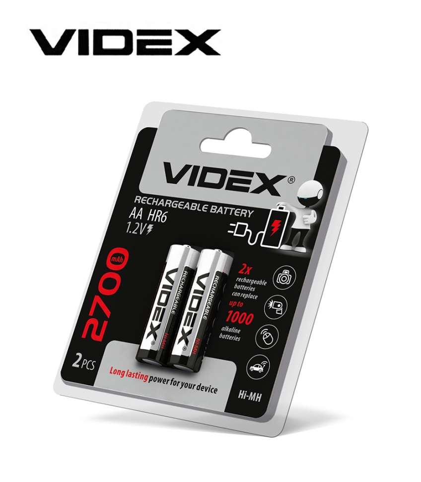 

Батарейки Аккумуляторные AA 2700mAh Videx HR6 double blister 2шт