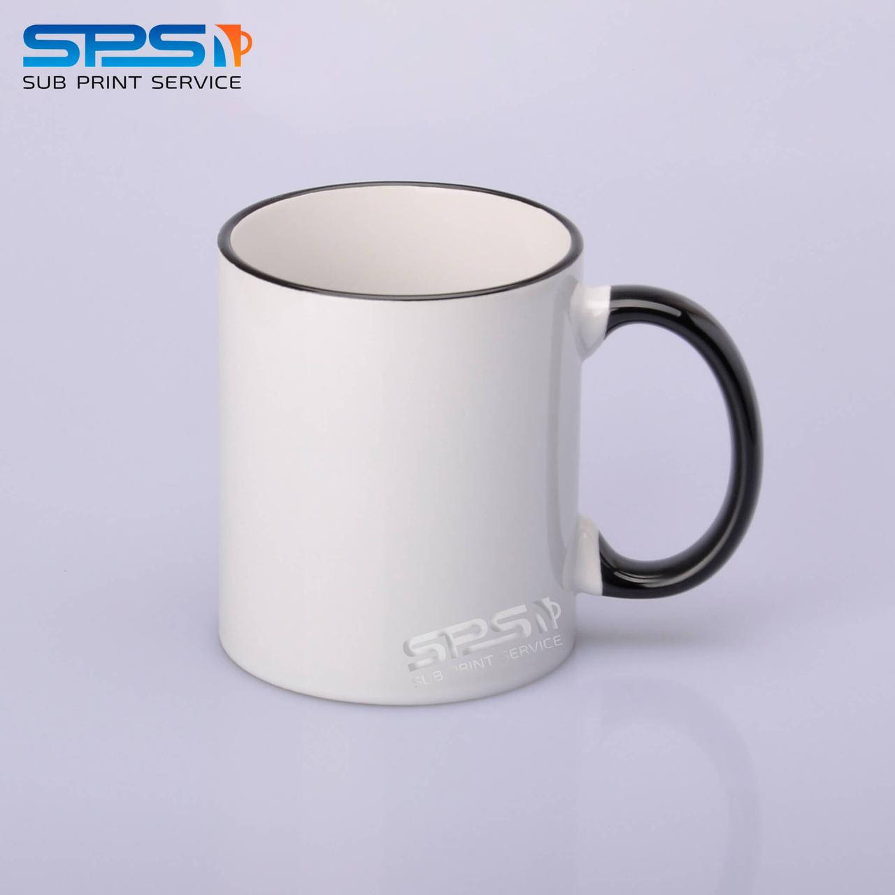 

Чашка для сублимации цветной ободок и ручка 330 мл (черный)