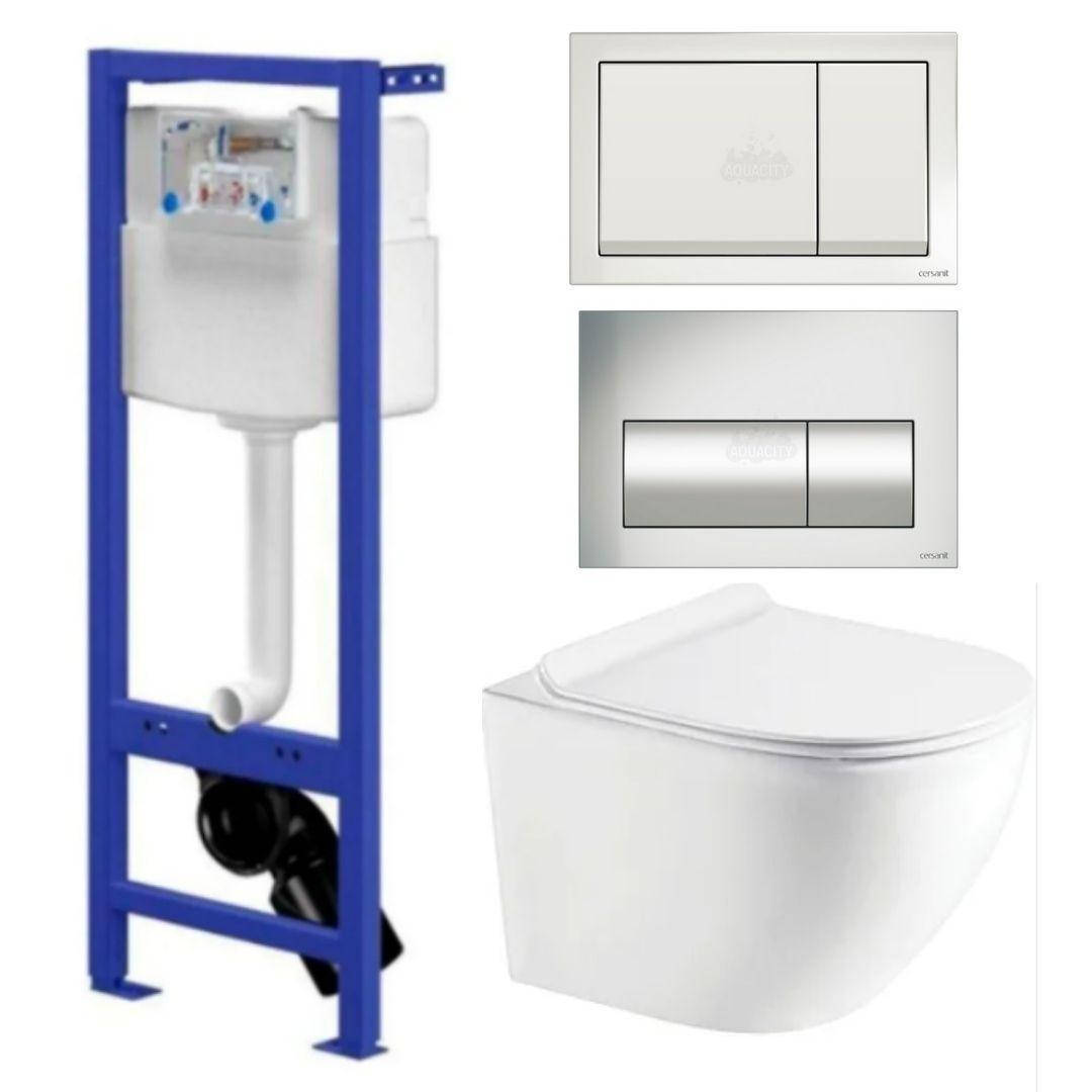 

Комплект:узкая инсталляция Hi-Tec Cersanit +Безободковый Подвесной унитаз round+ клавиша на выбор(хром, белая)