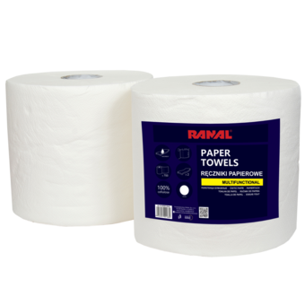 

Рушник паперовий БІЛИЙ 2-х шаровий Ш-26см 800*відривів RANAL