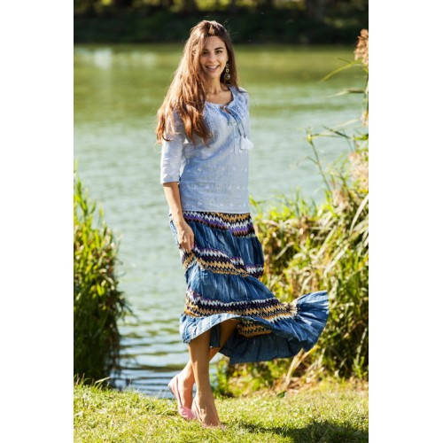 

Молодежная джинсовая юбка длинная в пол с резинкой на талии, Разные цвета