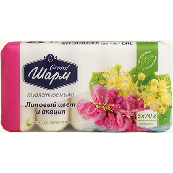 

Мыло туалетное Шарм цветы липы и акация, 5 х 70 г