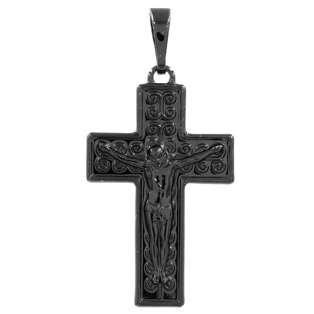 

Подвеска Крест с распятием черный родий 3,2 см (Медицинское золото)