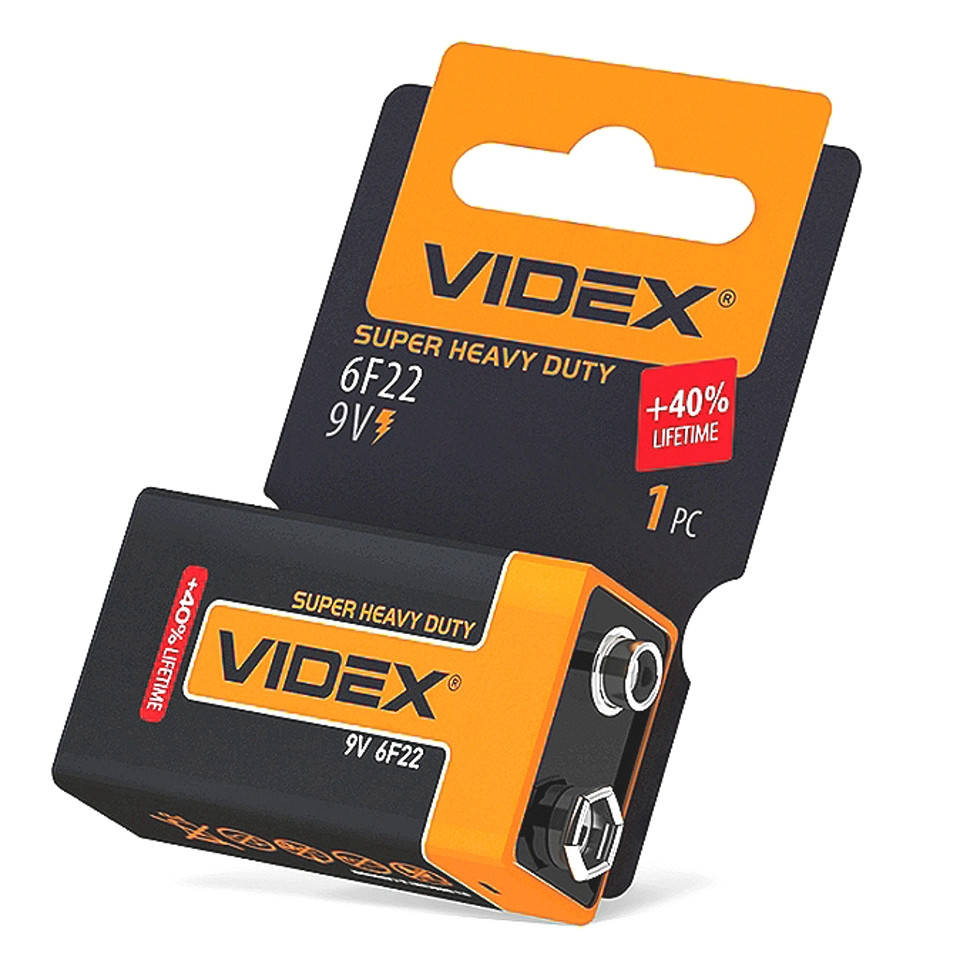 

Батарейка солевая Videx 6F22 1604 9V Крона