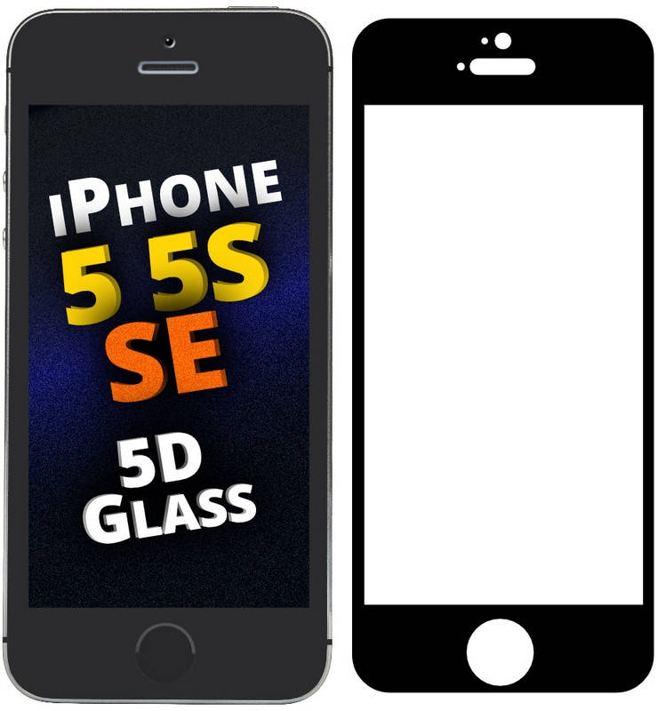 

5D стекло iPhone 5 5S SE (Защитное Full Glue) Черное (Айфон 5 5С СЕ), Черный