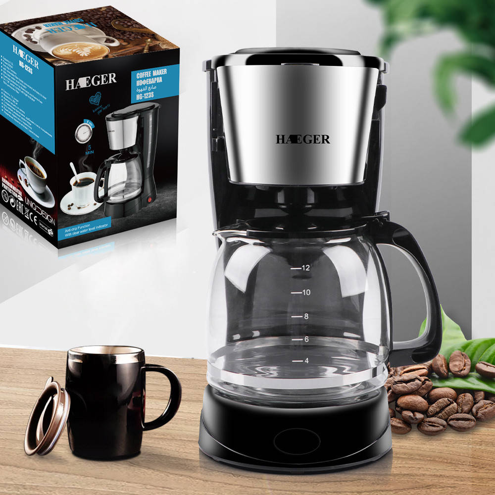 

Капельная кофеварка Haeger Coffe 123S (Кофемашина) 800 Ватт Стальная