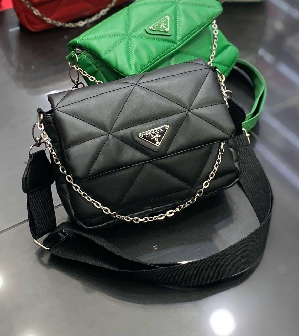 

Сумка стеганая женская черная PRADA 2в1 Сумка бренд Прада Сумочка Клатч Кросс-боди, Черный
