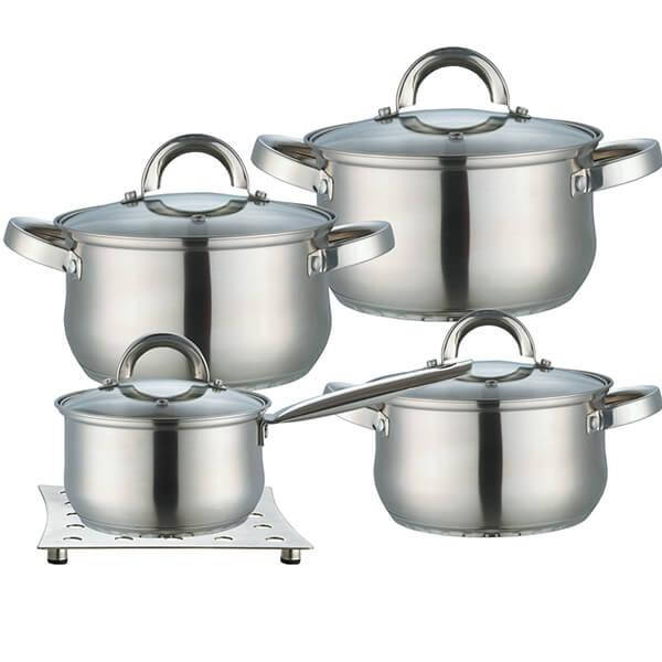 

Набор посуды Maestro MR-2021 9 предметов (1.5л/2л/3л/5л) из нержавеющей стали с крышками | Кастрюли Маэстро, Серый