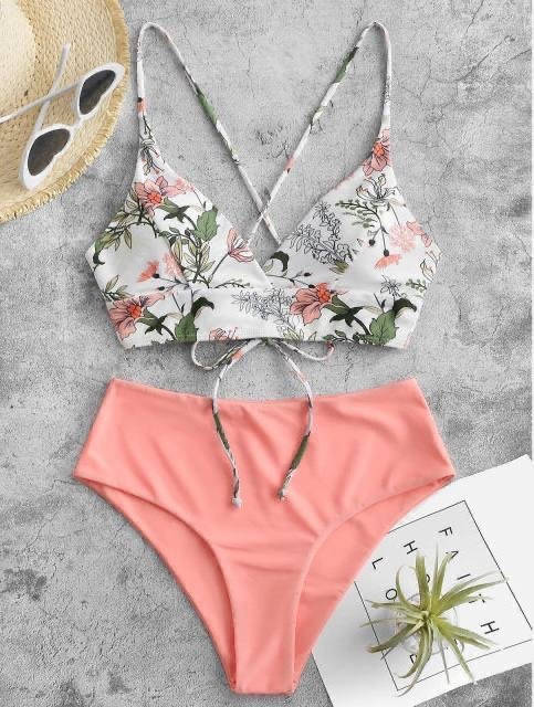 

Купальник раздельный с красивым лифом и шнуровкой по спинке, Коралловый