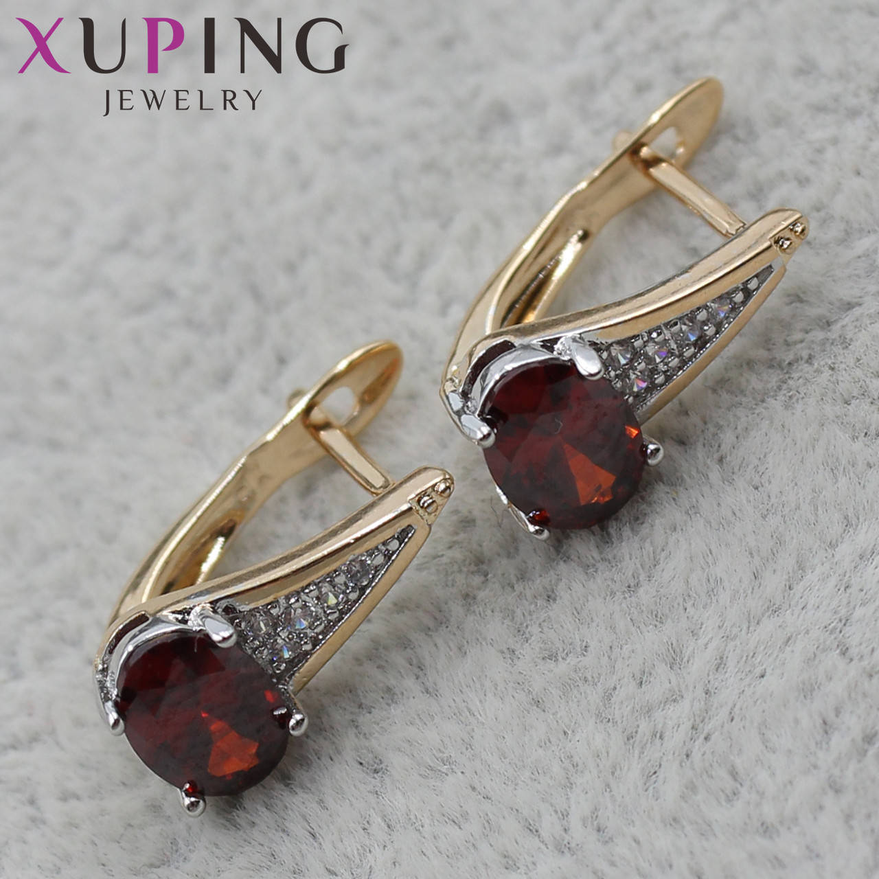

Серьги женские золотистого цвета Xuping Jewelry англиийский замок с рубиновыми камнями 24K