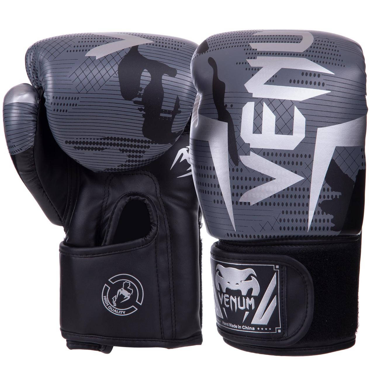 

Боксерские перчатки для спарринга Venum PU черно-серые (8oz-14oz), Черный