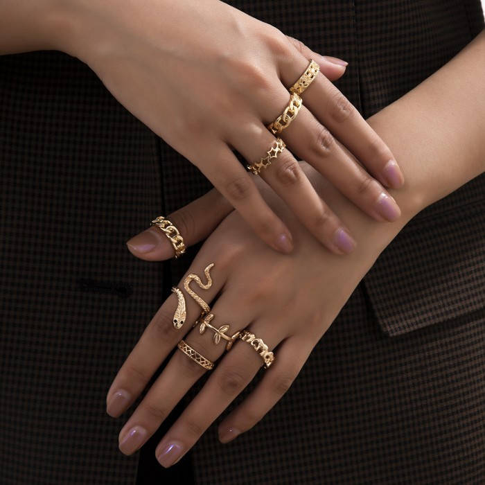 

Кольца набор "Gold Snake", набор колец 8 штук