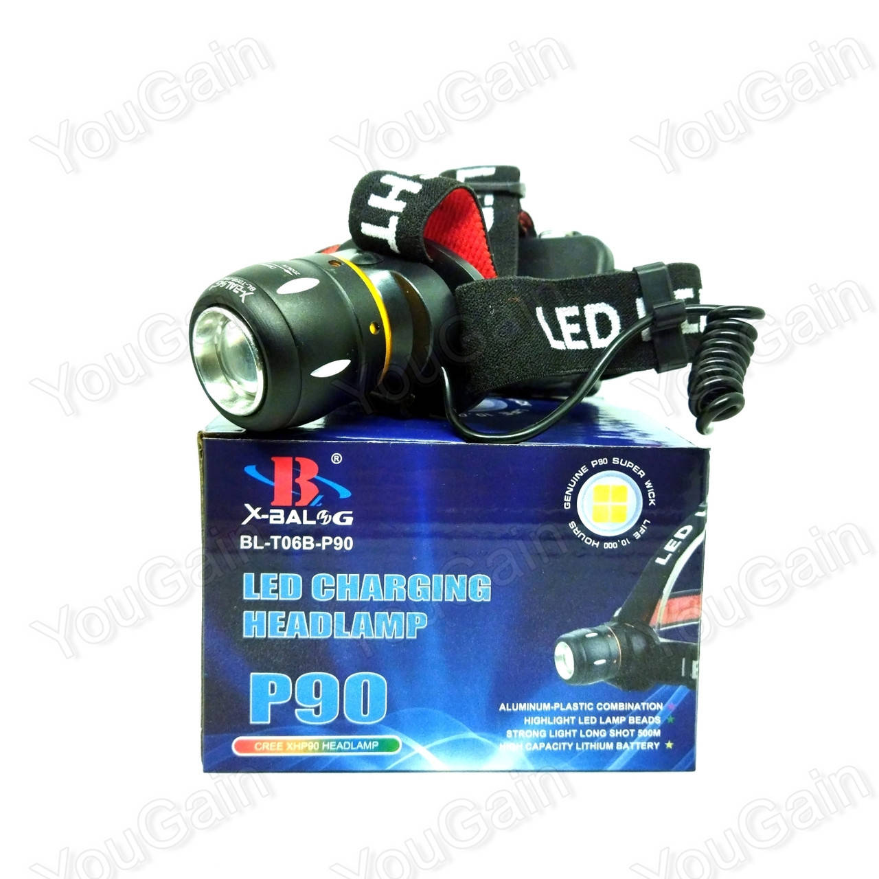 

Фонарь налобный BL-T06B-P90, ЗУ 220V + адаптер 12V, 2х18650, сигнальные огни, ZOOM, коробка, Черный