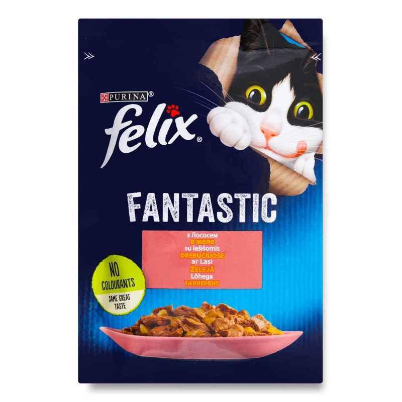 

Felix Fantastic 85 г - Влажный корм с лососем для котов (кусочки в желе)