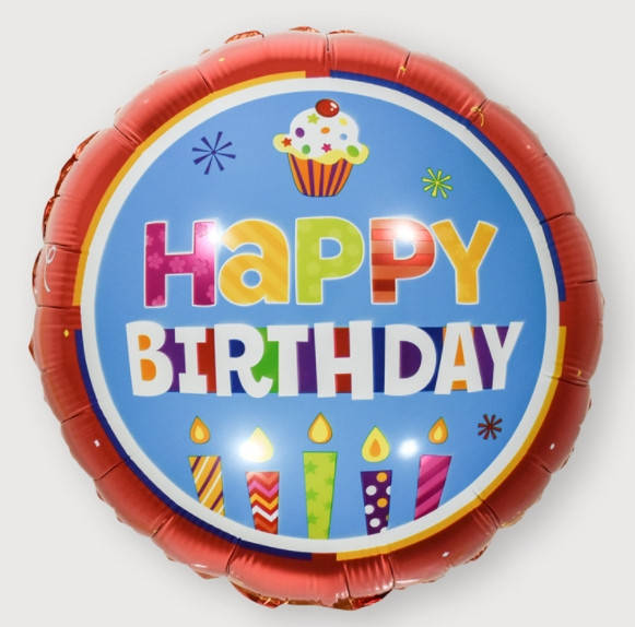 

Шар фольгированный круглый Happy Birthday кексик (Китай), Разные цвета