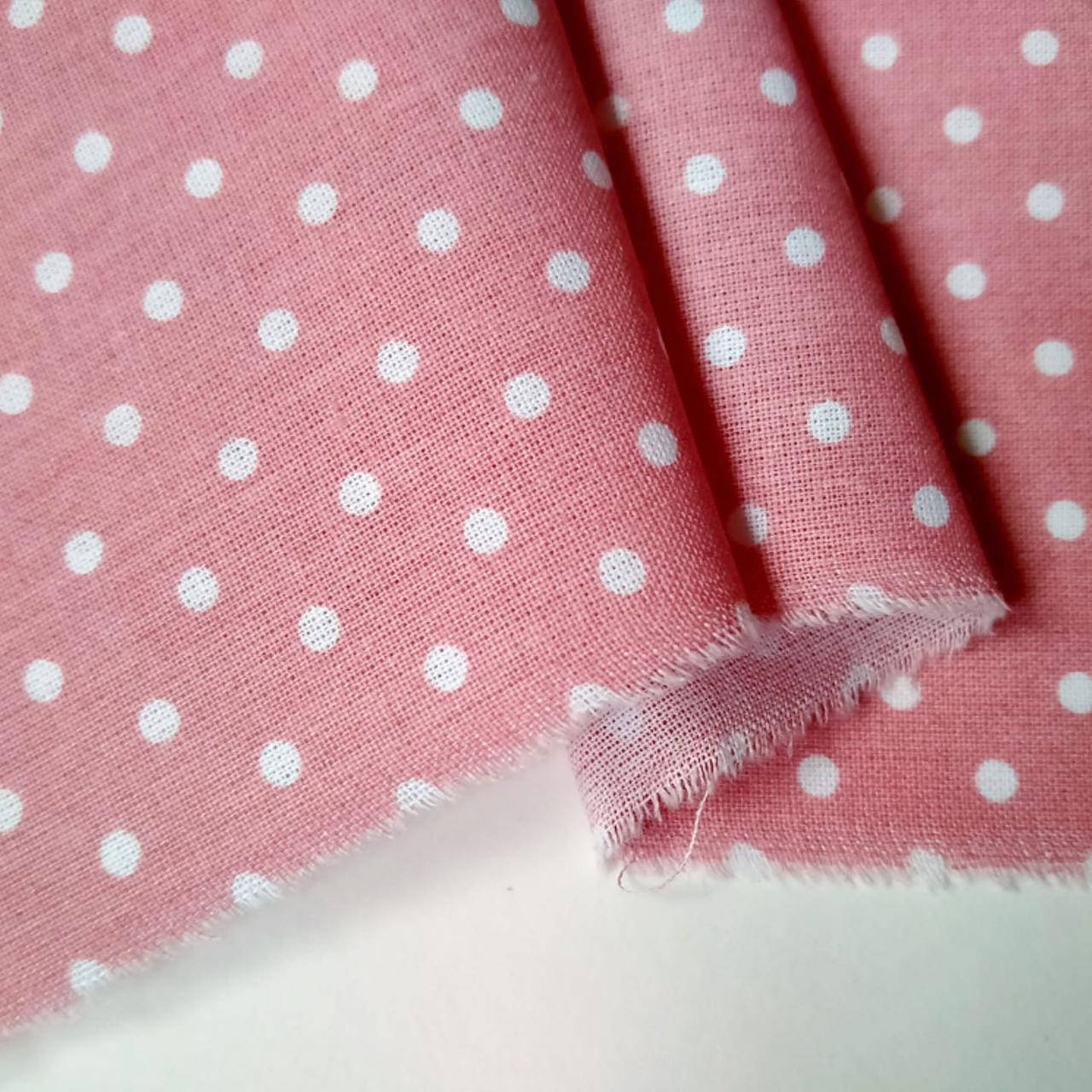 Ткань хлопок для рукоделия горошек 4мм на грязно-розовом