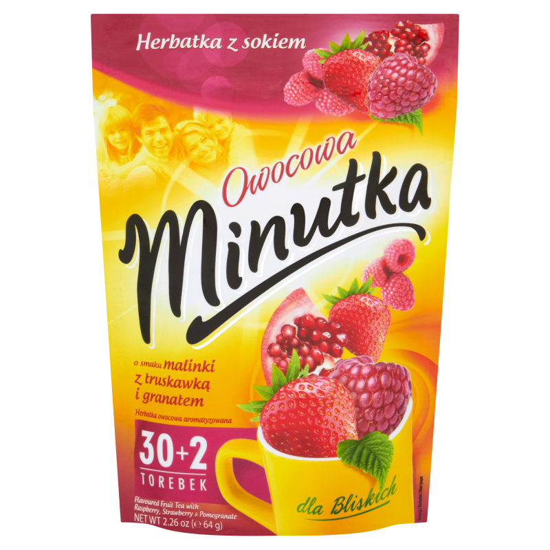 

Фруктовый чай Minutka с малиной, клубникой и гранатом 64г (30+2пак.) zip 10шт/ящ