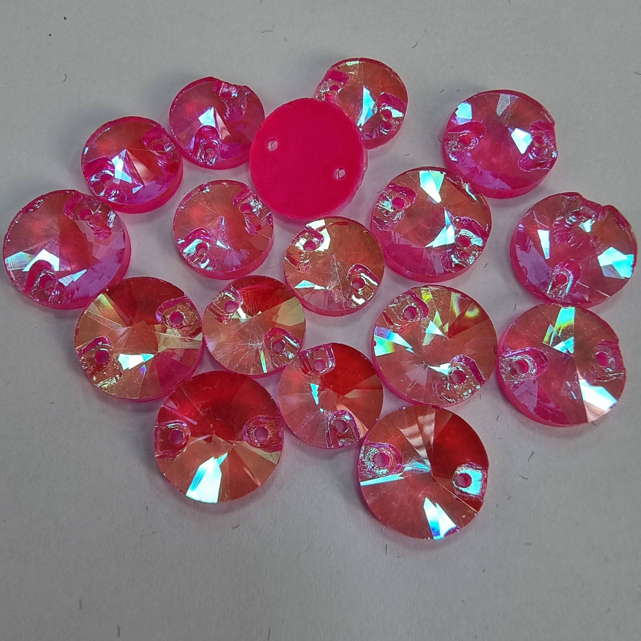

Стразы пришивные Круги 12мм Pink AB Neon эконом, Розовый