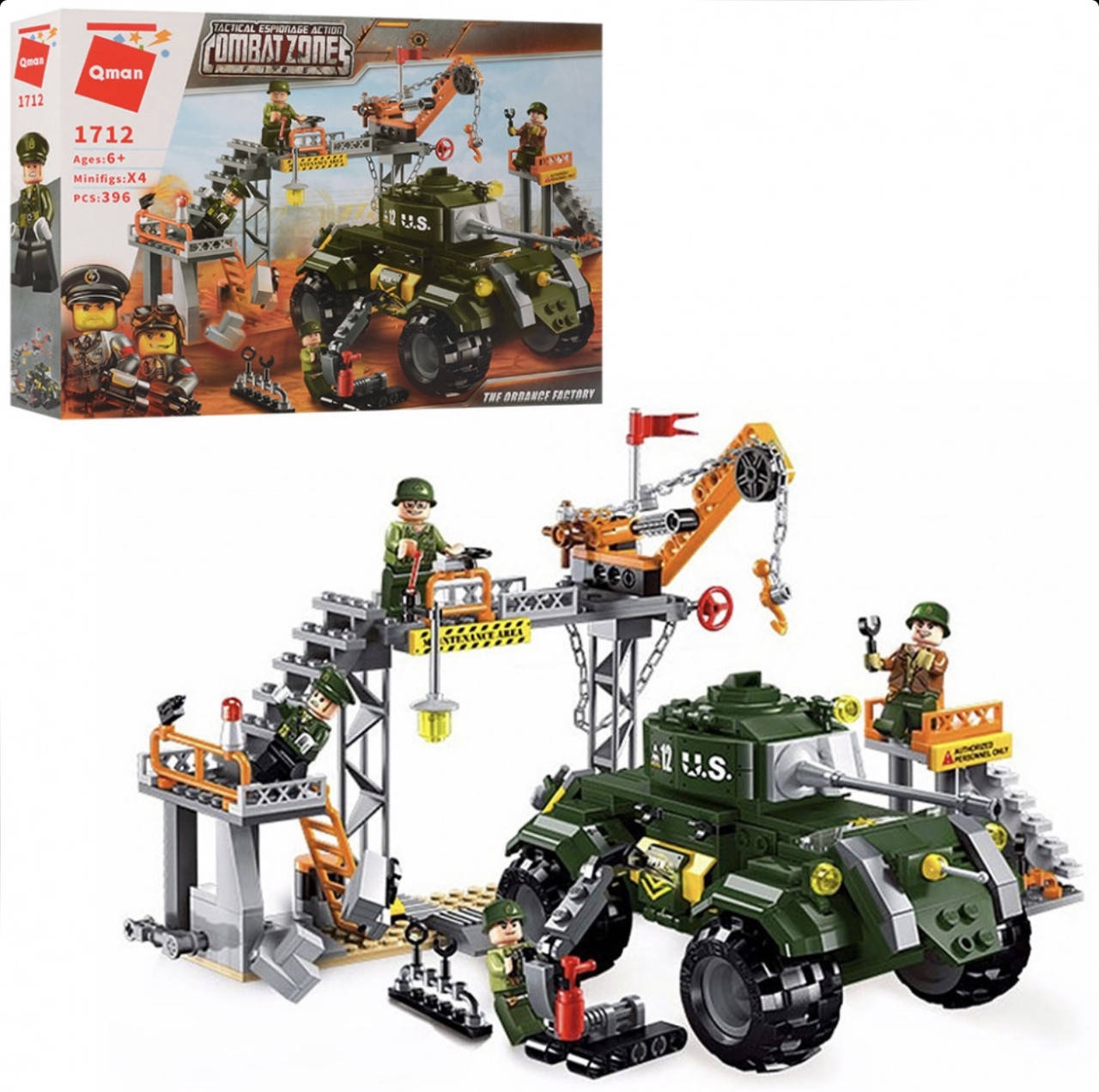 

Конструктор Qman 1712 военный, транспорт, фигурки, 396 деталей