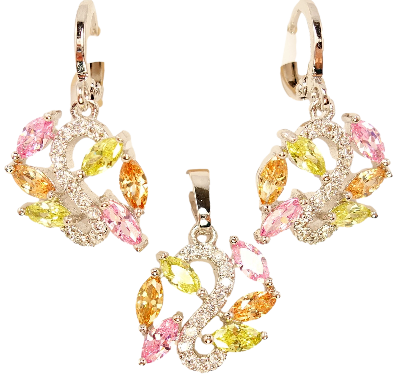 

Набор Xuping Родий Серьги Кулон "Фантазийный Узор с Разноцветными Кристаллами"