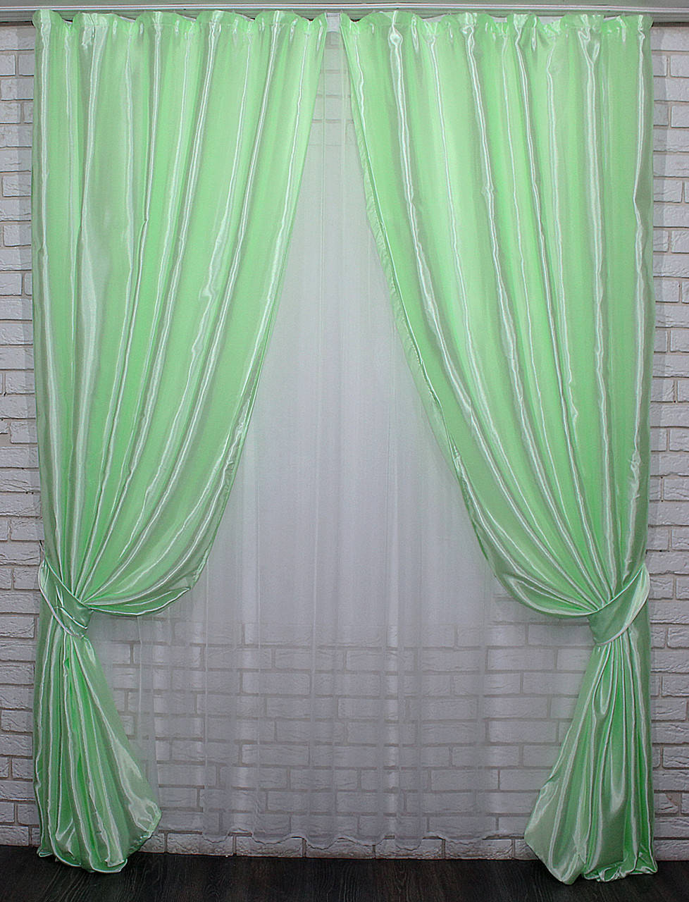 

Атласные шторы (2шт. 1,5х2,7м.), цвет салатовый. Код 739ш 30-522