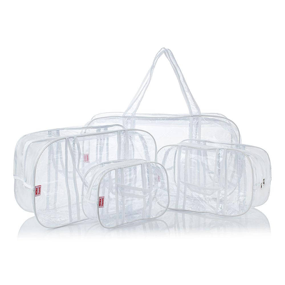 

Набор прозрачных сумок (S,M,L,XL) с прозрачными ручками Белый