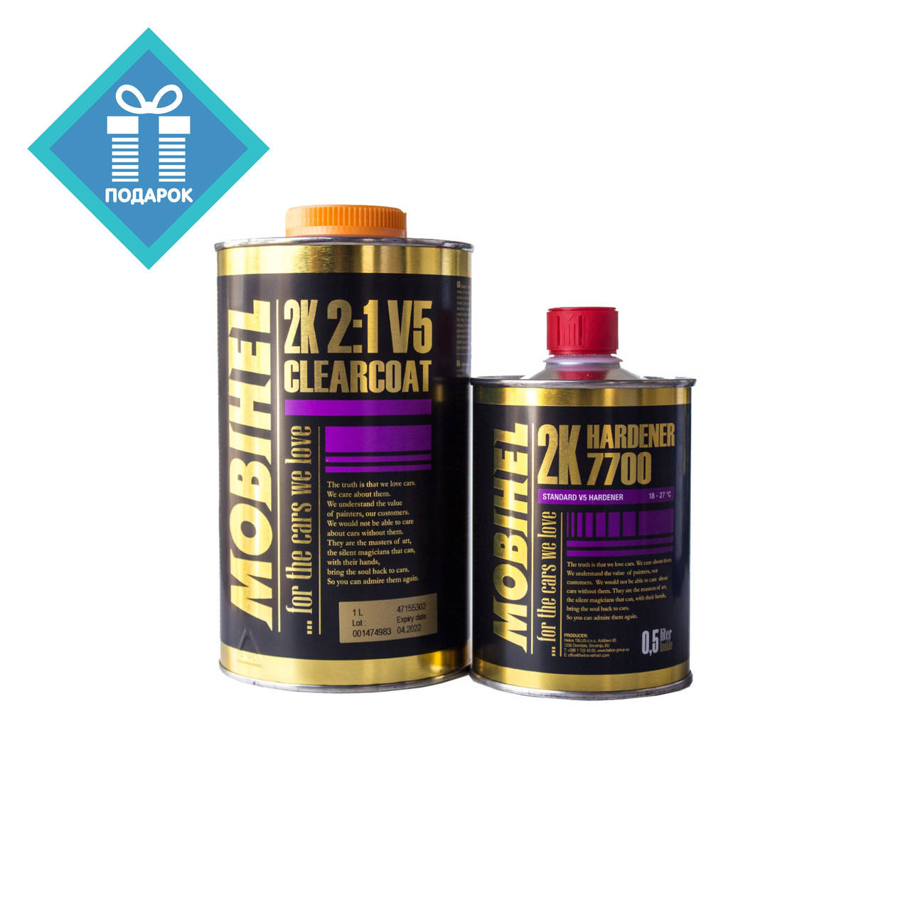 

Лак автомобильный акриловый Mobihel (Мобихел) V5 2+1 1л с отвердителем 7700 0,5л