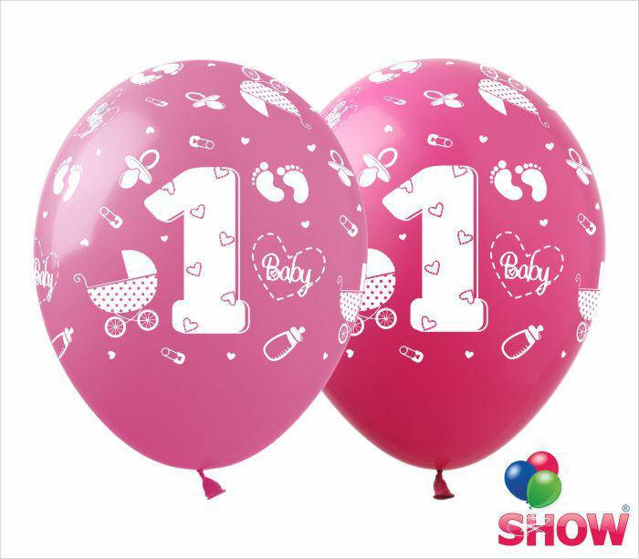 

Воздушный шар годик розовый, фуксия (30см) 12"