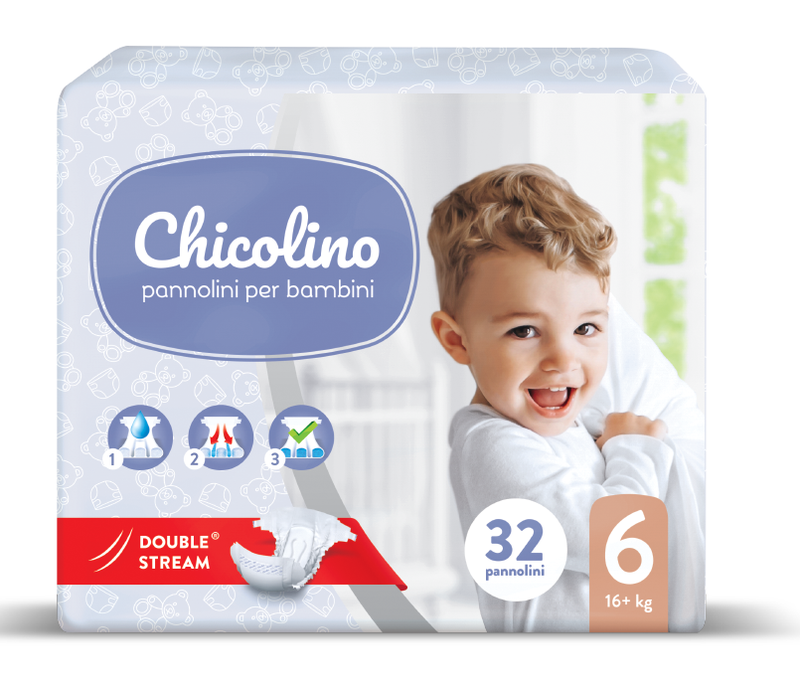 

Памперсы подгузники Chicolino 6 (32 штуки) 16+ килограмм чиколино, Белый