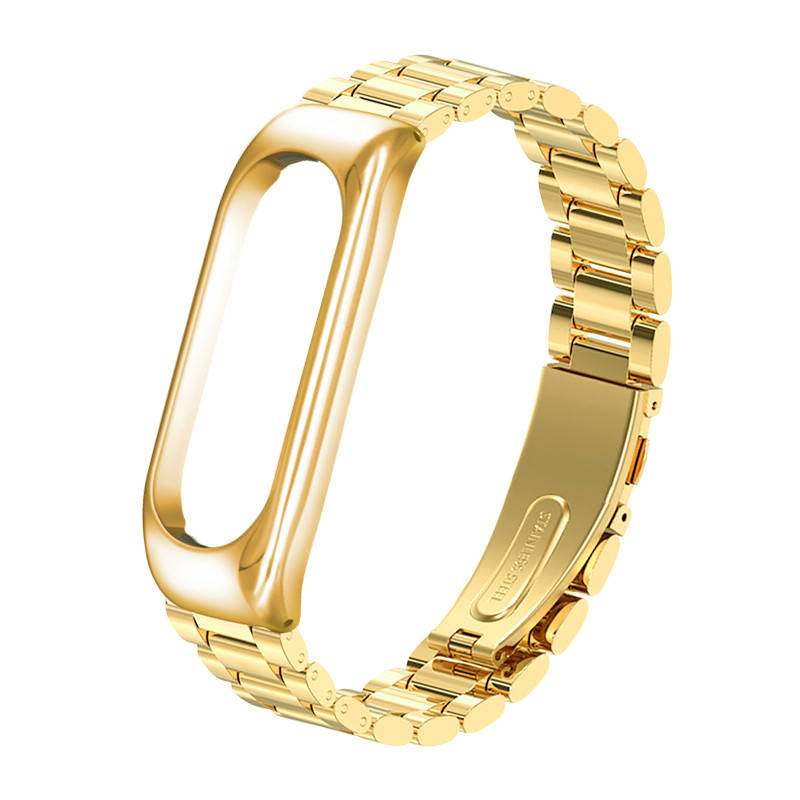 

Металлический ремешок к браслету mi band 4 5 6 крупные звенья Gold