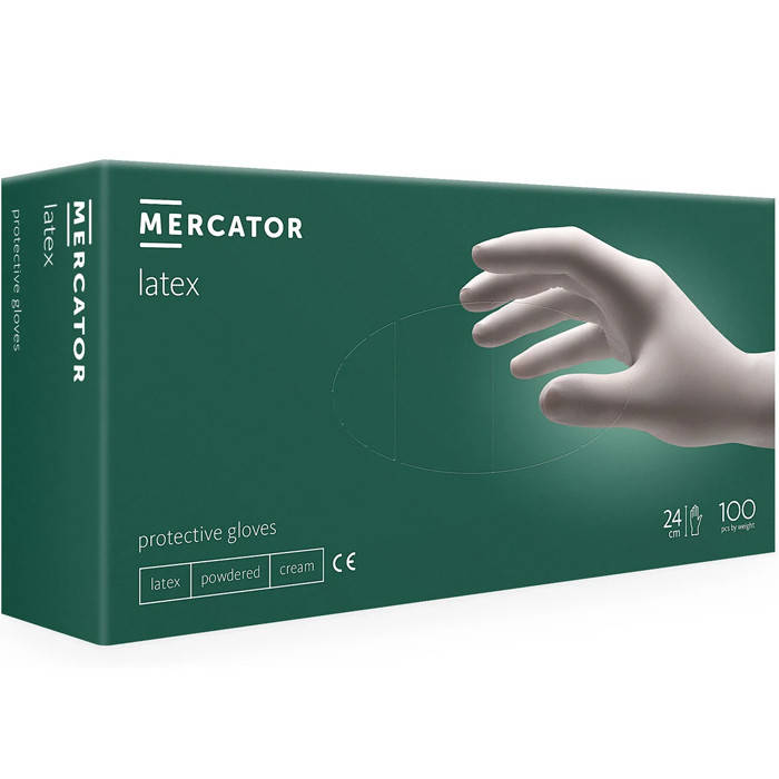 

Перчатки латексные MERCATOR Latex WHITE опудренные, размер , 100 шт, Белый